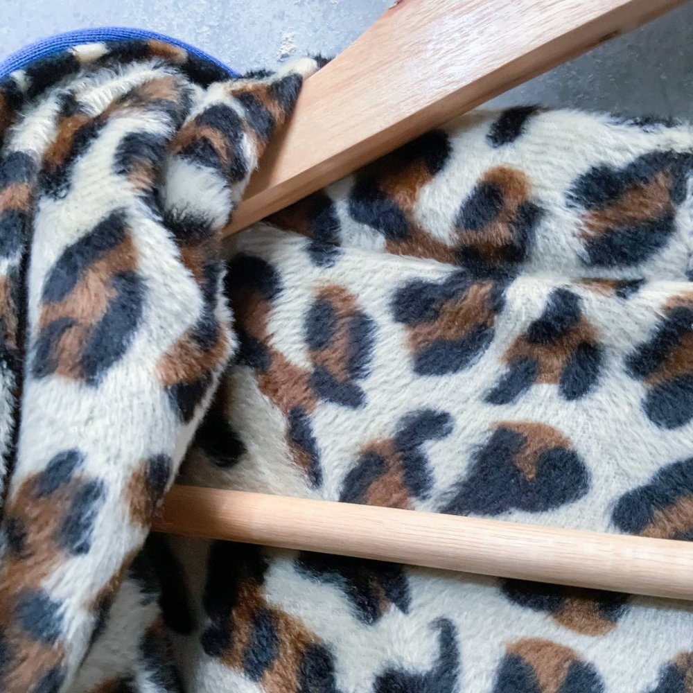 Ladies Blue Leopard Print Faux Fur Lined Hooded Jacket - Size 8 - Picture 4 of 4